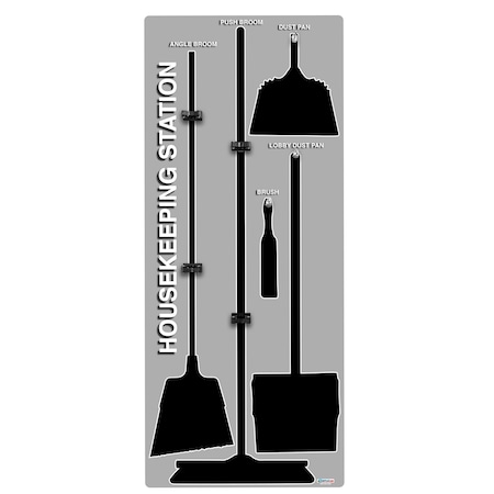 5S Housekeeping Shadow Board Broom Station Version 1 - Gray Board / Black Shadows No Broom
